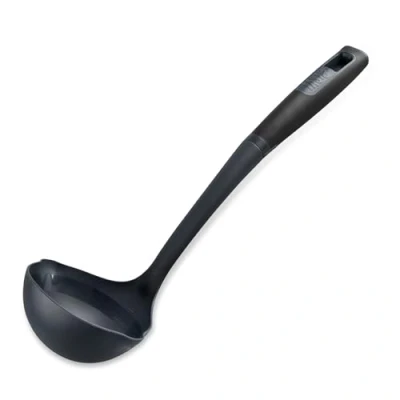 Image of Tasty Everyday Soup Ladle for Left &amp; Right Handed Users, Soft Touch Handle Spoon Cooking Serving Soup, with Measurements, Kitchen Utensil, Size: 34x10x8cm, Colour: Black Grey