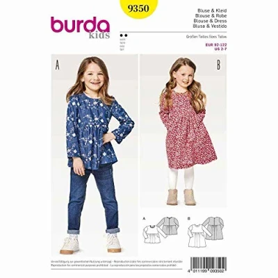 Image of Burda Kids Pattern 9350 Blouse and Dress, White, Paper, 19 x 14 0.5 cm
