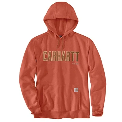Image of Carhartt Men&#039;s Big &amp; Tall Loose Fit Midweight Felt Logo Graphic Sweatshirt, Desert Orange Heather, X Large/Tall