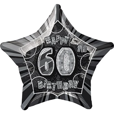 Image of Unique Party 55155 20&quot; Foil Glitz Black Happy 60th Birthday Balloon
