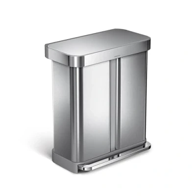 Image of simplehuman CW2025 58L (34/24) Rectangular Recycling Kitchen Pedal Bin with Liner Pocket, Silent Soft Close Lid, Strong Wide Pedal, Fingerprint Proof, Brushed Stainless Steel