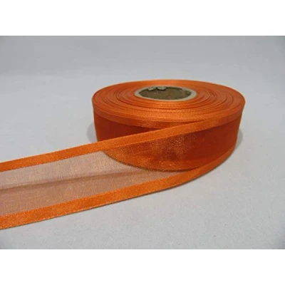 Image of 1 roll of 25mm Edged Organza Ribbon x 25 metres Pumpkin Dark Orange Double Sided Satin Edge Sheer mm 2.5cm