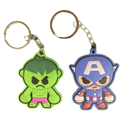 Image of South Coast Jewellery Superhero Keyring Keychain 2D Rubber Bag Pencil Case Charm Pendent Zip Accessory (Hulk and Captain America)