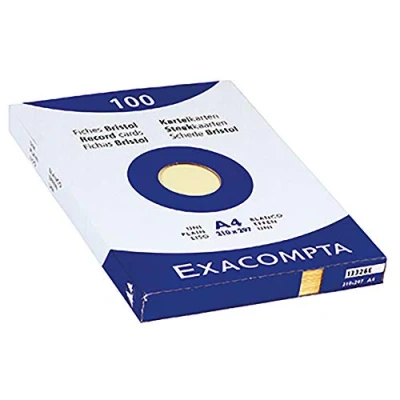 Image of Exacompta Ref 10326E Bristol Plain Record Cards (Pack of 100) A4 in Size, 205gsm Card, Compatible with Printers Suitable for Exam Revision &amp; Notes Yellow