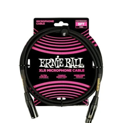 Image of Ernie Ball 5ft Braided Male Female XLR Microphone Cable Black