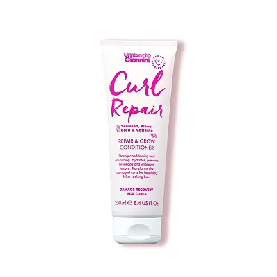 Image of Umberto Giannini Curl Repair Conditioner, Vegan &amp; Cruelty Free Growth Formula with Seaweed, Wheat Bran Caffeine, 250 ml
