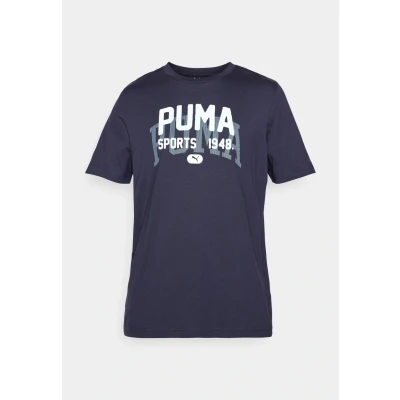 Image of Puma Graphic Varsity TEE Print Tshirt, Men&#039;s, Size: Small, New navy