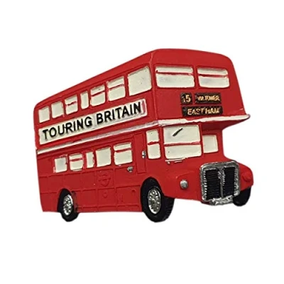 Image of Thomas Benacci Touring Britain Bus Fridge Magnet Red Routemaster Double Decker Souvenir from London England UK/Decoration for Kitchen Home