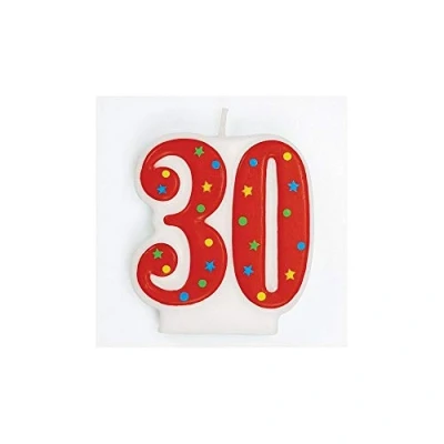Image of CULPITT Milestone Number Birthday Candle, 58mm Tall Candles for Cakes &amp; Cupcakes, Numerals from 18 60, Colourful Fun Cake Decorations to Celebrate Important Birthdays Red 30