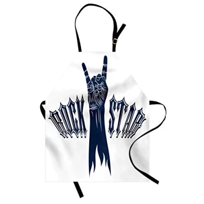 Image of ABAKUHAUS Rock and Roll Apron, Star, Unisex Kitchen Bib Apron with Adjustable Neck for Cooking Baking Gardening, Dark Violet Blue White