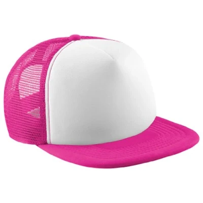 Image of Beechfield Vintage Plain Snap Back Trucker Cap (One Size) (Fuchsia/White)