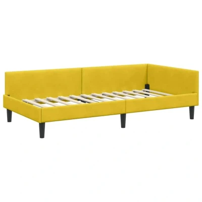 Image of vidaXL Corner Bed Frame Yellow 90 x 190 cm Velvet and Engineered wood