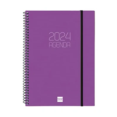 Image of Finocam Opaque Purple Spiral International Planner 2024 Horizontal Week View January December (12 Months)