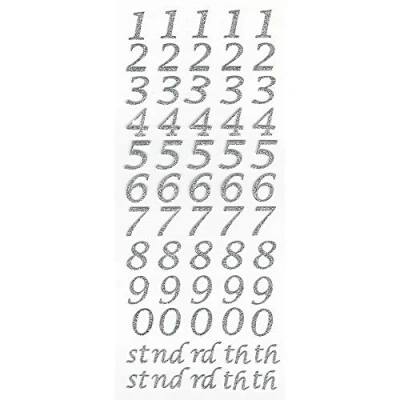 Image of 15mm Script Silver Glitter Self Adhesive Sticker Numbers Craft Embellishment