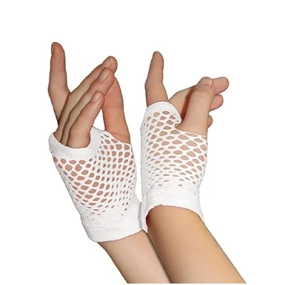 Image of Crazy Chick New Ladies Girls Short Fishnet Gloves Assorted Colours Fingerless Gloves, Party Fancy Dress Tutu Neon (White)