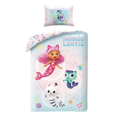Image of Halantex Gabby&#039;s DOLLHOUSE Mermaid Doll&#039;s House Welcome to Landis Children&#039;s Bed Set 100 x 135 cm, 100% Cotton Oeko Tex Multicoloured