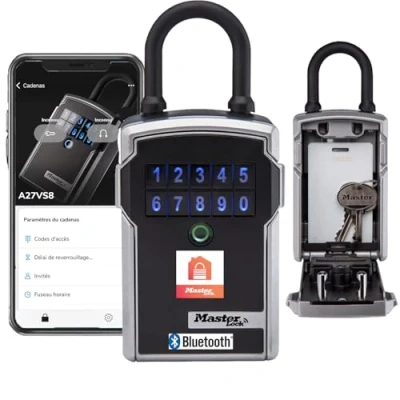 Image of MASTER LOCK Portable Smart Connected Key Safe with Shackle, Bluetooth or Combination, Medium 183 x 83 59 mm, Outdoor, for Home Office Industries Vehicles