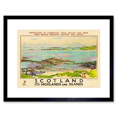 Image of Wee Blue Coo TRAVEL RAIL TRAIN SCOTLAND HIGHLANDS ISLANDS TRESHNISH FRAMED PRINT B12X10246