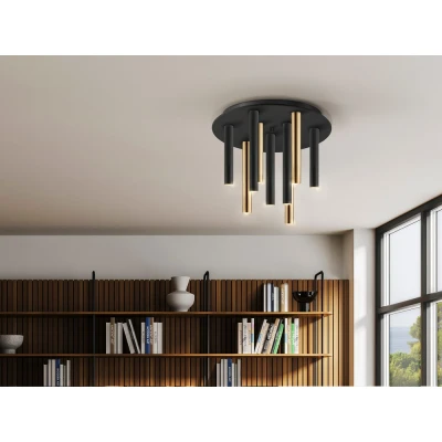 Image of Varas Dimmable Ceiling 9 Light Cluster Drop, Gold, Matt Black, Dimmable, 3000K