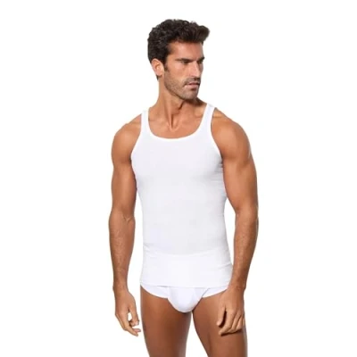 Image of abanderado Men&#039;s Camiseta Tirantes De Algodón Canalé Ocean Kniited Tank Top, White (Blanco 001), X Large (Size: XL/56)