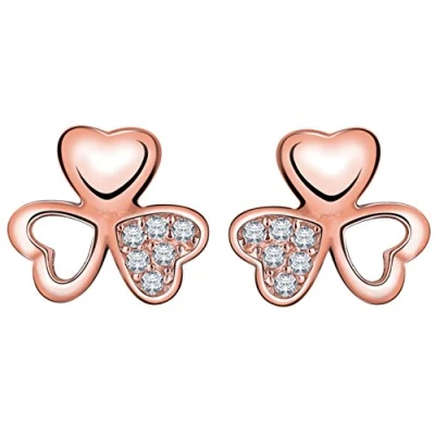 Image of Yumilok Jewelry 925 Sterling Silver Cubic Zirconia Rose Gold Plated Clover Stud Hypoallergenic Earring for Women/Ladies/Girls