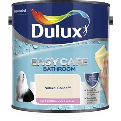 Image of Dulux Easycare Bathroom Soft Sheen Emulsion Paint for Walls and Ceilings Natural Calico 2.5 litres