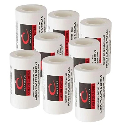 Image of Caraselle Jumbo Lint Rollers Versatile Sticky Roller for Pet Hair, Debris used on Clothes, Furniture, &amp; Carpet Portable Remover Refills (8 Refills) 20m long per refill