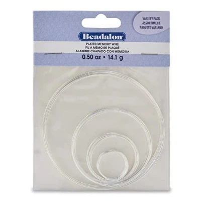 Image of Beadalon Memory Wire Assortment Pack 4 Size Silver Plated, 1/2 Ounce