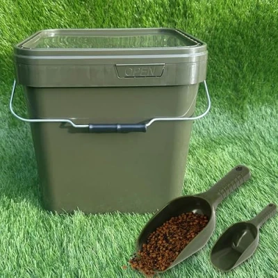 Image of Lidsters Fishing Square Bucket 17L Litre Carp Buckets + NGT Bait Spoon