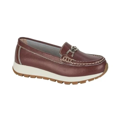 Image of Jo &amp; Joe Ladies Casual Slip On Smooth Leather Comfort Sporty Wedge Loafer with Chain Trim Sizes 4 8 (Plum, UK Footwear Size System, Adult, Women, Numeric, Medium, 6)