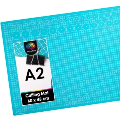 Image of OfficeTree A2 Craft Cutting Mat Self Healing 60 x 45 cm Double Sided Grid PVC 3 Layers Quilting for Sewing, Crafting, Modelling, Scrapbooking Blue