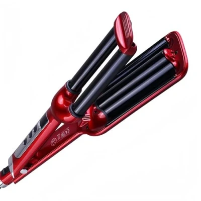 Image of YONAIL 3 Barrel Hair Curler Curling Iron Tongs Waver Ceramic Beach Waves Mermaid LCD Display Wand Triple for Medium and Long
