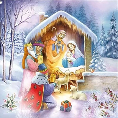 Image of 20 Napkins Holy Night in Winter Christ&#039;s Birth Christmas Table Decoration 33 x cm