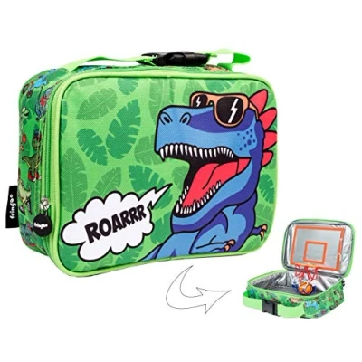 Image of FRINGOO Boys Lunch Bag Basketball Thermal Insulated Cooler for Kids School Nursery Picnic Food Snack Carrier (Roarrr Dinosaur)
