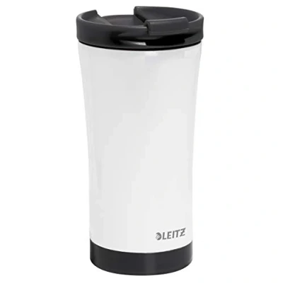 Image of Leitz WOW Travel Mug, Stainless Steel, Thermal Insulation for Hot and Cold Beverages, Reusable Black