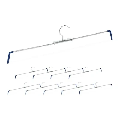 Image of Relaxdays 50 x Trouser Hangers Non Slip for Trousers &amp; Skirts Spiral Tensioners Width 30 cm Silver/Blue