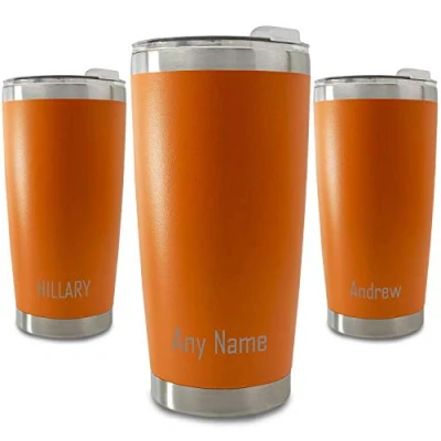 Image of Personalised Engraved 500ml Orange Travel Cup with Name at The Bottom, Personalise Any