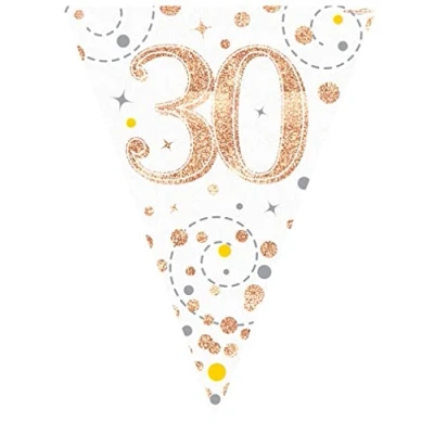 Image of Party Bunting Sparkling Fizz 30 White &amp; Rose Gold Holographic 11 flags 3.9m