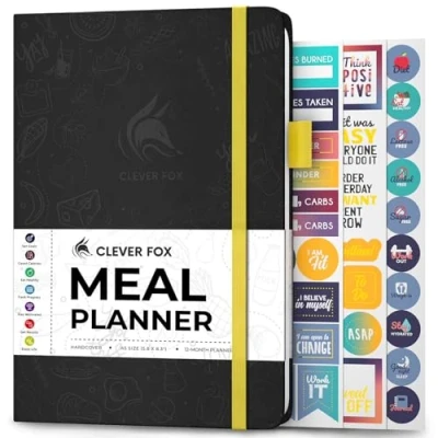 Image of Clever Fox Weekly Meal Planner &amp; Daily Prep Journal with Shopping and Grocery Lists for Menu Planning, Healthy Diet Weight Loss Tracking, Lasts 1 Year, Undated, A5 Black