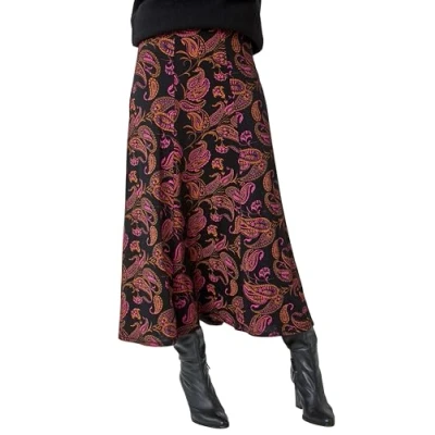 Image of Roman Originals Jersey Skirt for Women UK Ladies Midi Maxi Ditsy Floral Summer Spring Holiday Swing Shape Vacation Smart Casual Work Cocktail Party Going Out Pink Size 16