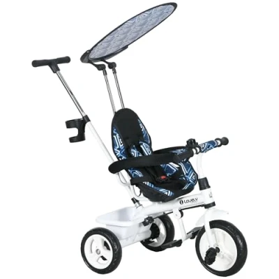 Image of HOMCOM Trike, 6 in 1 Tricycle for Kids, Baby Trike with Push Handle, Removable Canopy, 5 Point Safety Harness, Storage Basket, 18 60 Months, Blue