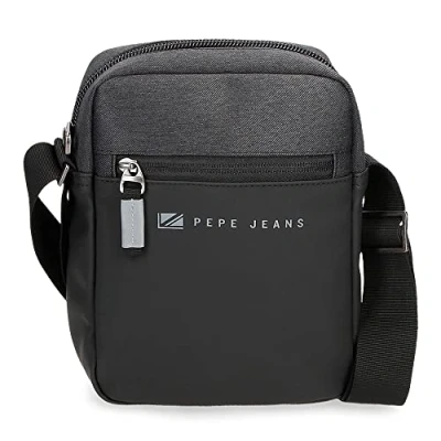 Image of Pepe Jeans Jarvis Medium Shoulder Bag Black 17 x 22 6 cm Polyester with Faux Leather Details