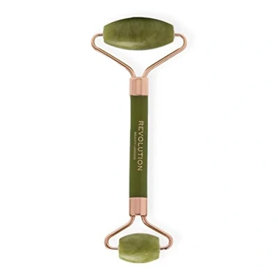 Image of Revolution Beauty London Green Jade Face Roller, Facial Massager tool, Reduces Puffiness, 86g