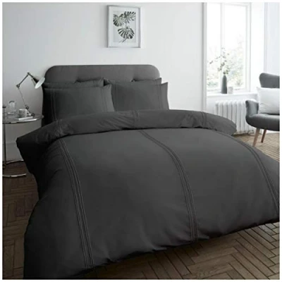 Image of GC GAVENO CAVAILIA Polycotton Duvet Cover, Pleated Bedding Sets, Soft Warm Quilt Bed Charcoal, Single