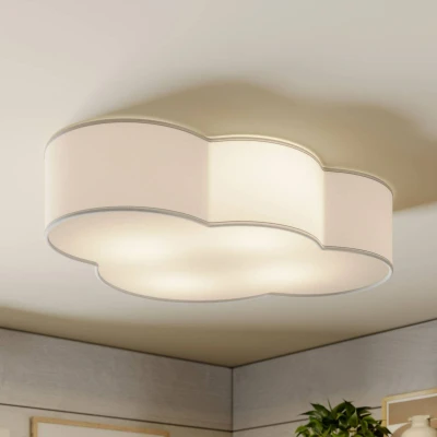 Image of TK Lighting Cloud ceiling light, white, textile, length 62 cm, E27, 4 bulb.