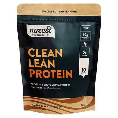 Image of Vegan Protein Powders by Nuzest Clean Lean Salted Caramel Plant Based Pea Shake Low Calorie &amp; Carb Gluten Free Dairy 250g (10 Servings)