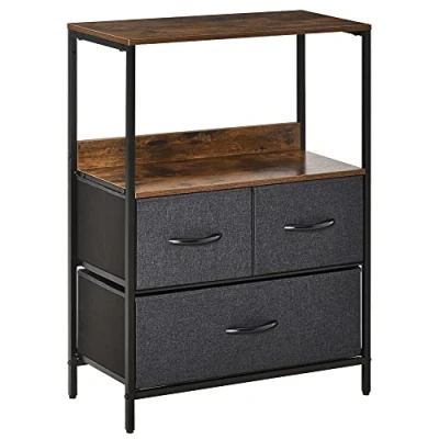 Image of HOMCOM 3 Drawer Storage Chest Unit Home Cabinet w/Shelves Living Room Bedroom Entryway Furniture, Black