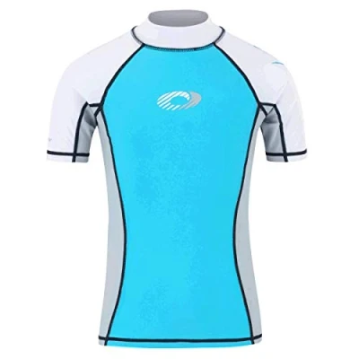 Image of Osprey Girl&#039;s Short Sleeve Rash Vest Top, UPF 50+ Quick Dry Flatlock Stretch Child&#039;s Guard, Blue, 2X Small