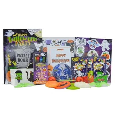 Image of Halloween Trick Or Treat Kids Party Favours Gifts Candy Chocolates Stickers Crayons Activity Book Funs Fillers Packed Into A Perfect Size Box