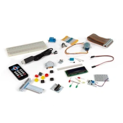 Image of Whadda Raspberry Pi® Solderless Breadboard LCD Module GPIO Expansion Board IR Receiver Stepper Motor Resistors LEDs Sensors Remote Control Storage Box